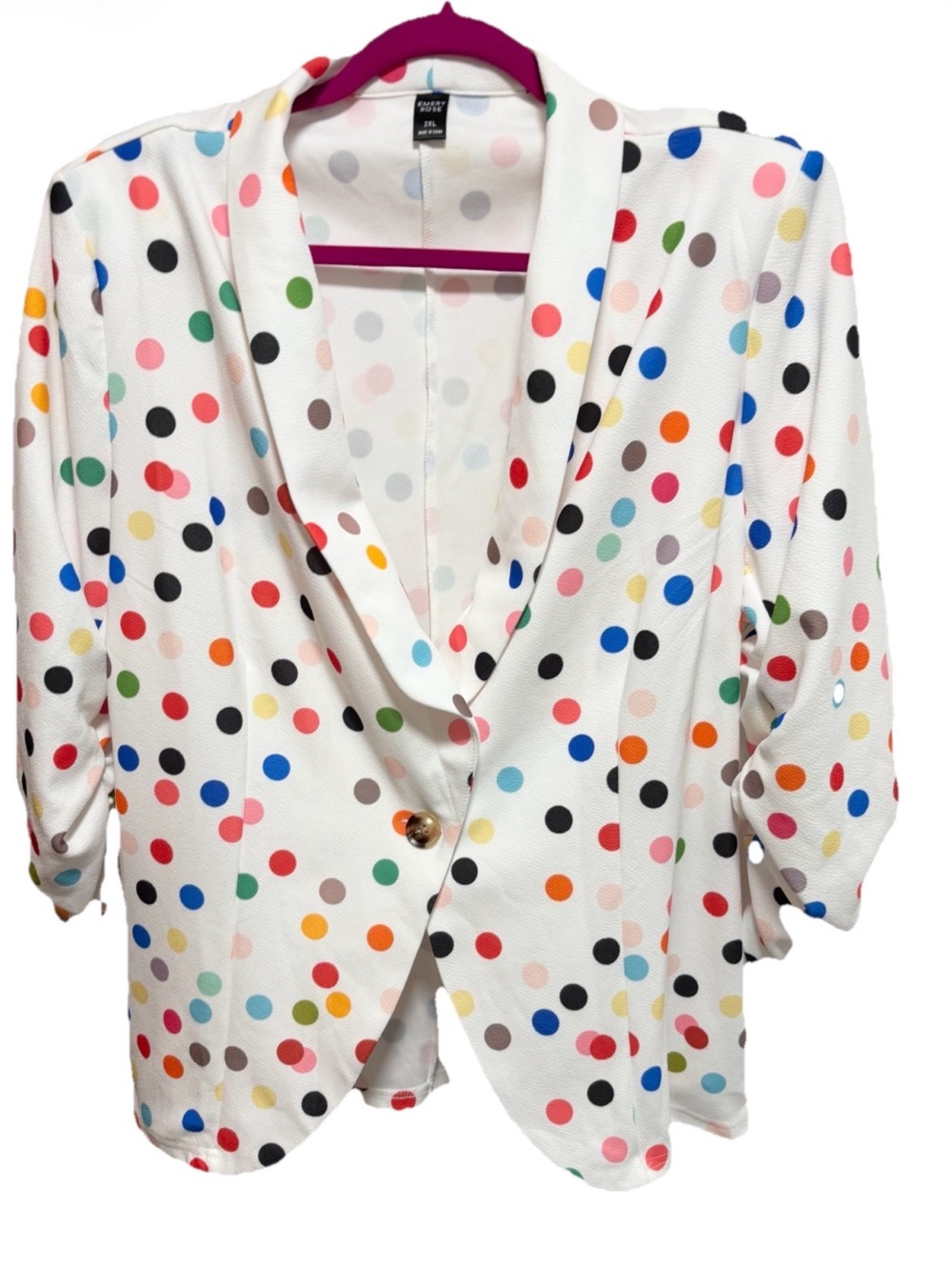 Polka Dot Shawl Collar Blazer in White with Multicolor Dots
